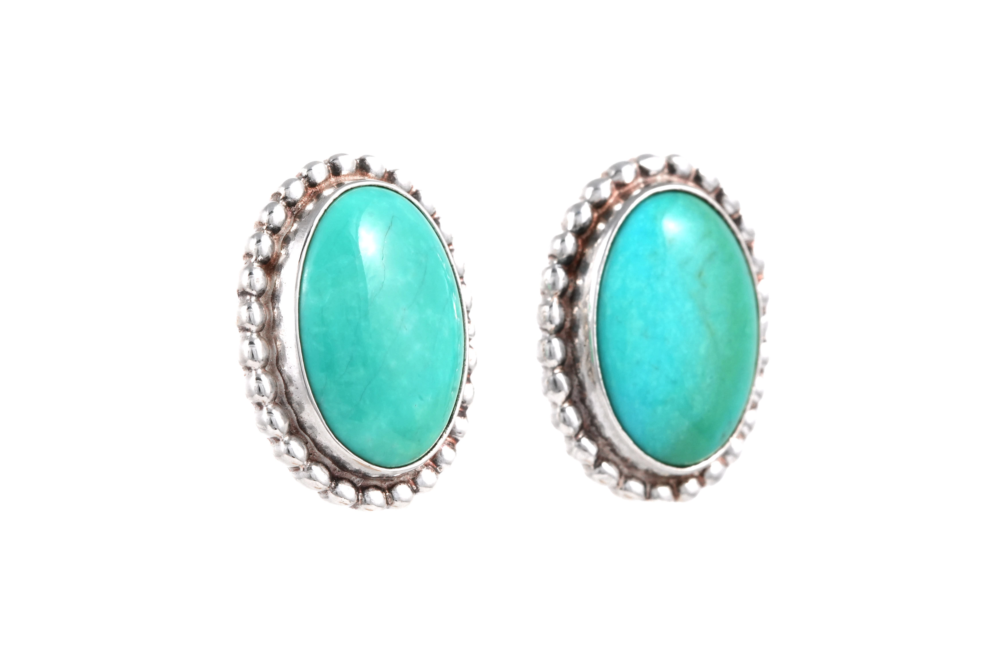 Boucles d'oreilles contemporaines en argent 925 serties de turquoises - - 6