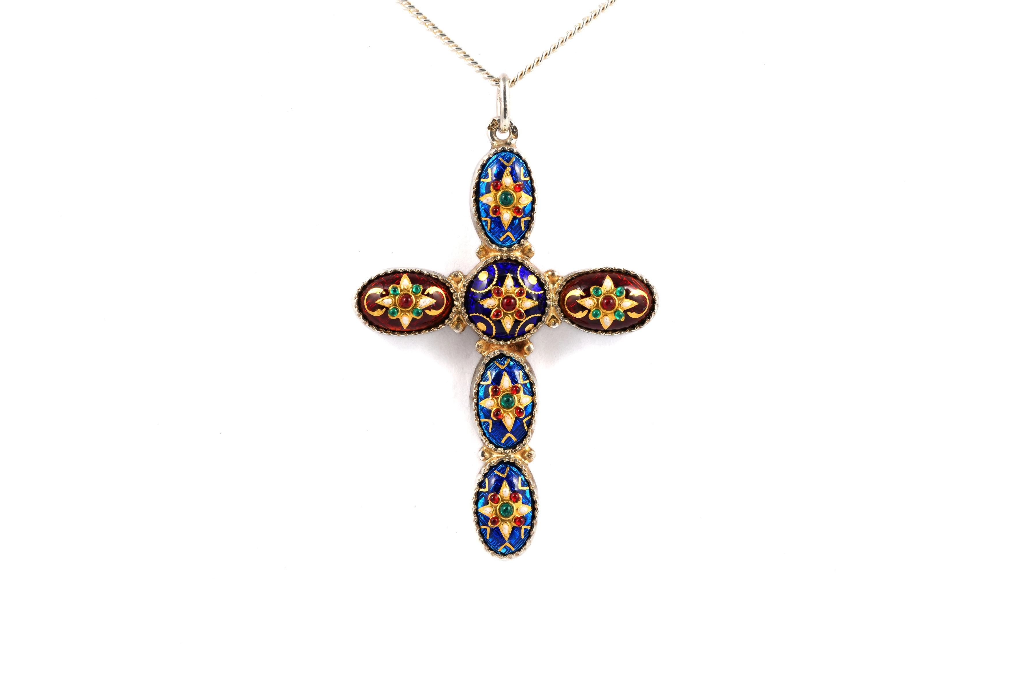 Pendentif Art Déco en argent serti de verre et d'émail - travail Austro-hongrois - - 1
