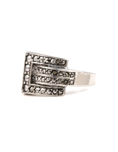 Bague Art Déco en argent sertie de marcassites - - 2