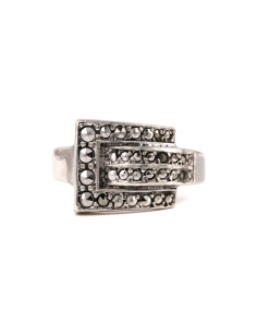 Bague Art Déco en argent sertie de marcassites - - 1