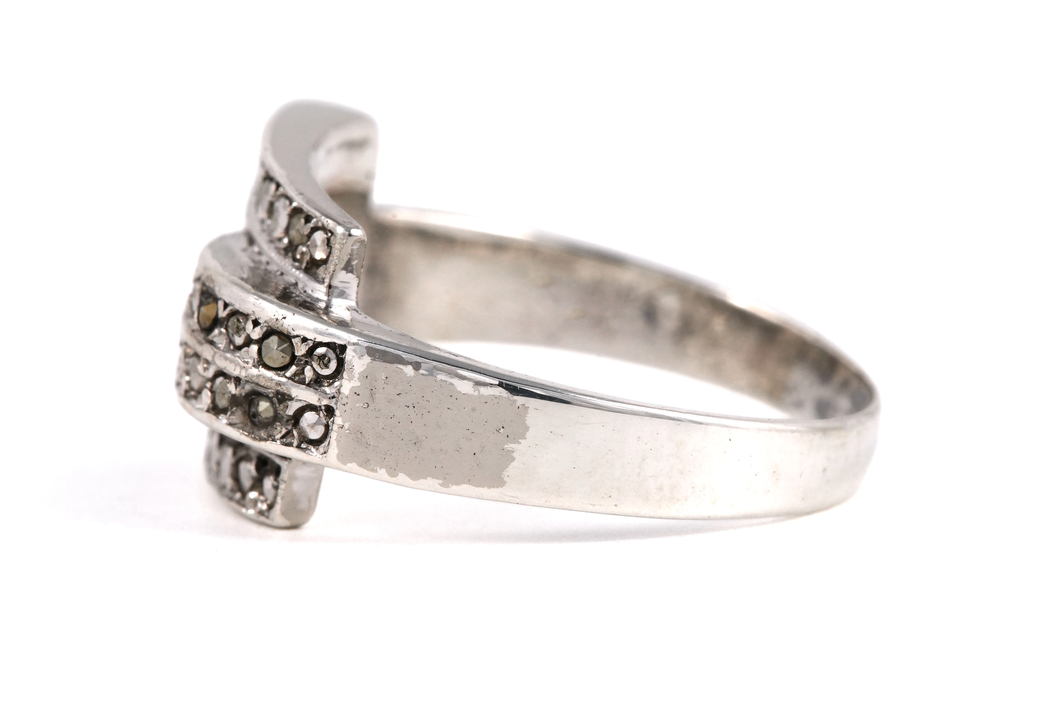 Bague Art Déco en argent sertie de marcassites - - 3