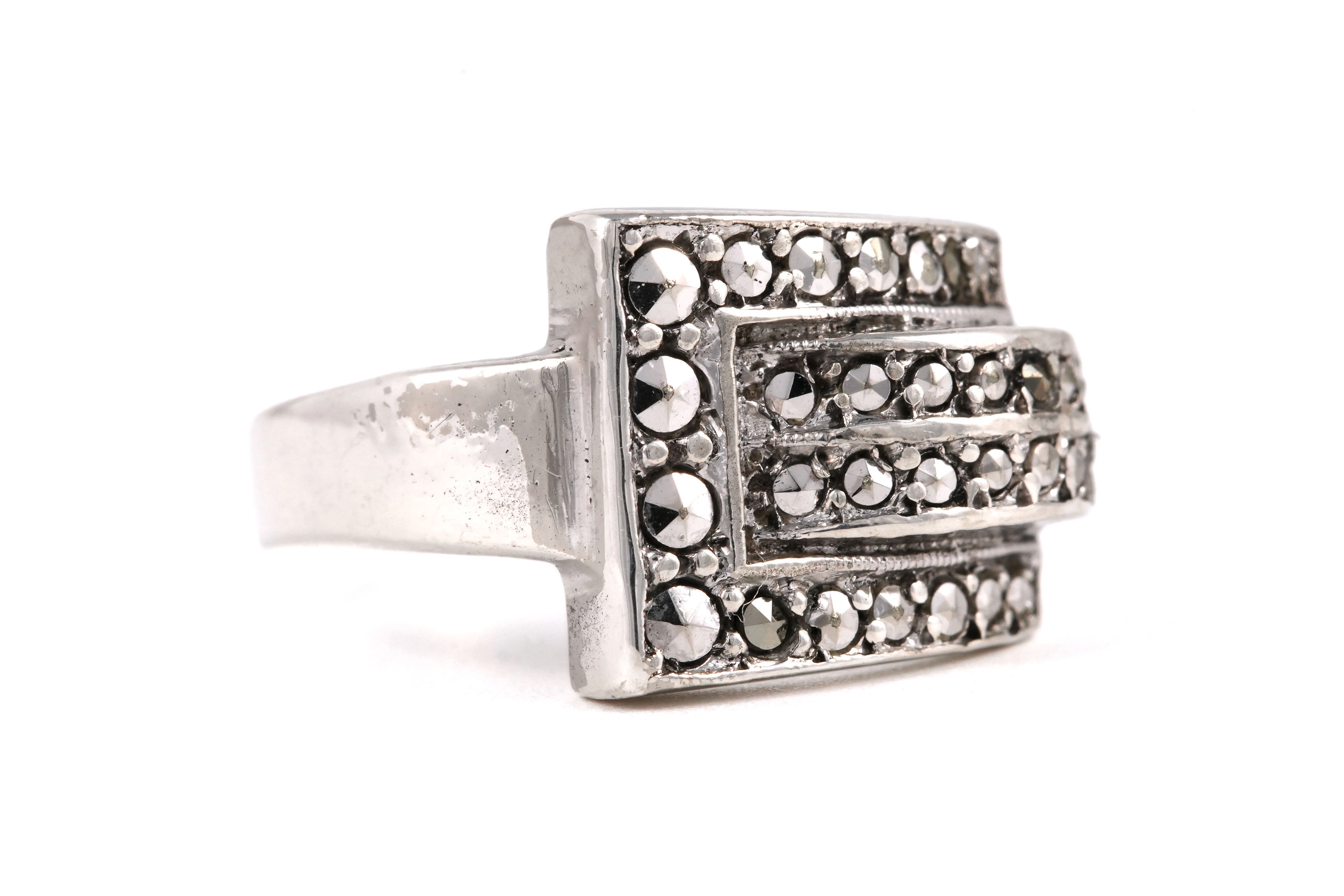 Bague Art Déco en argent sertie de marcassites - - 6