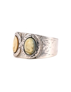 Bague Napoléon III en argent sertie de camées - - 2