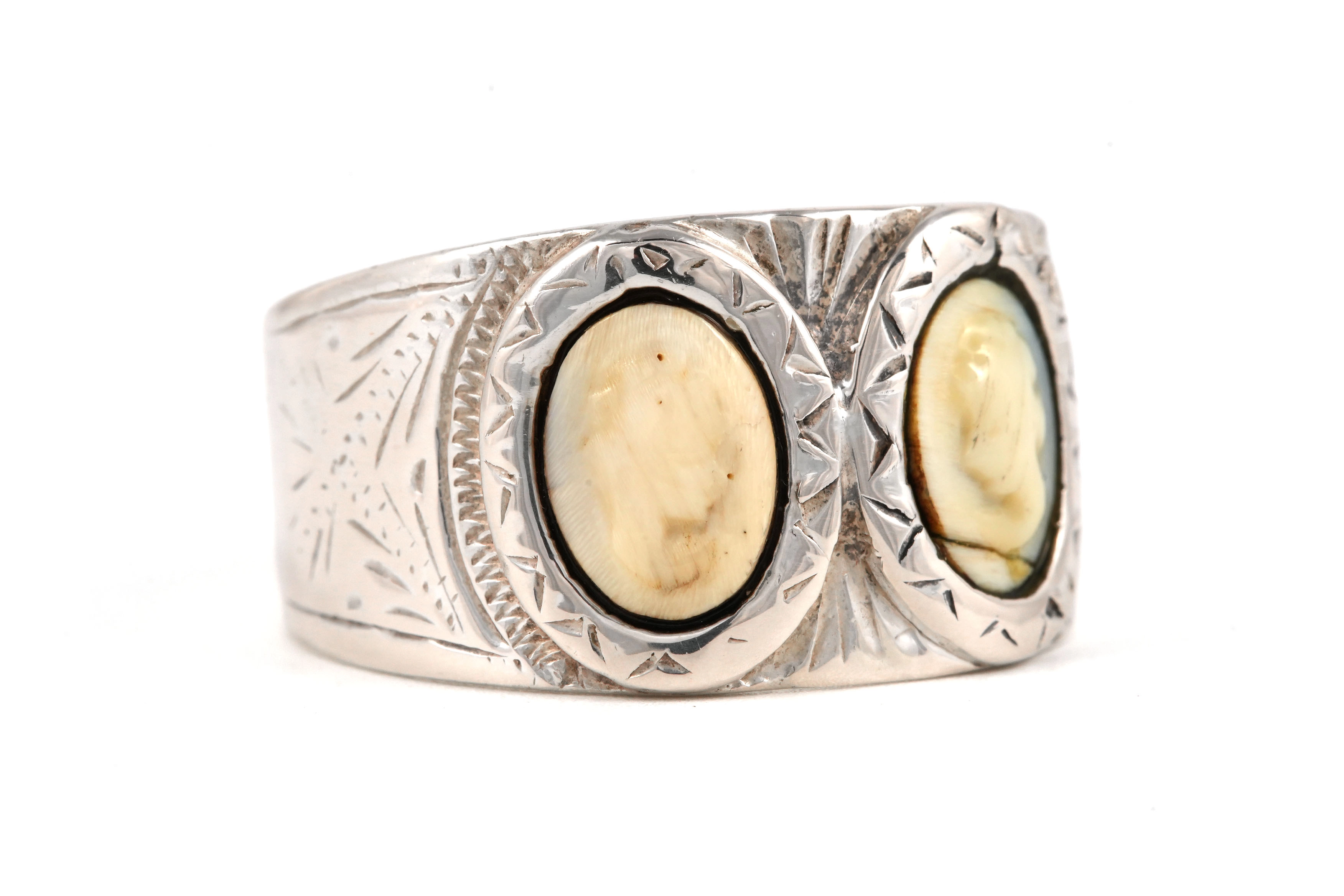 Bague Napoléon III en argent sertie de camées - - 6