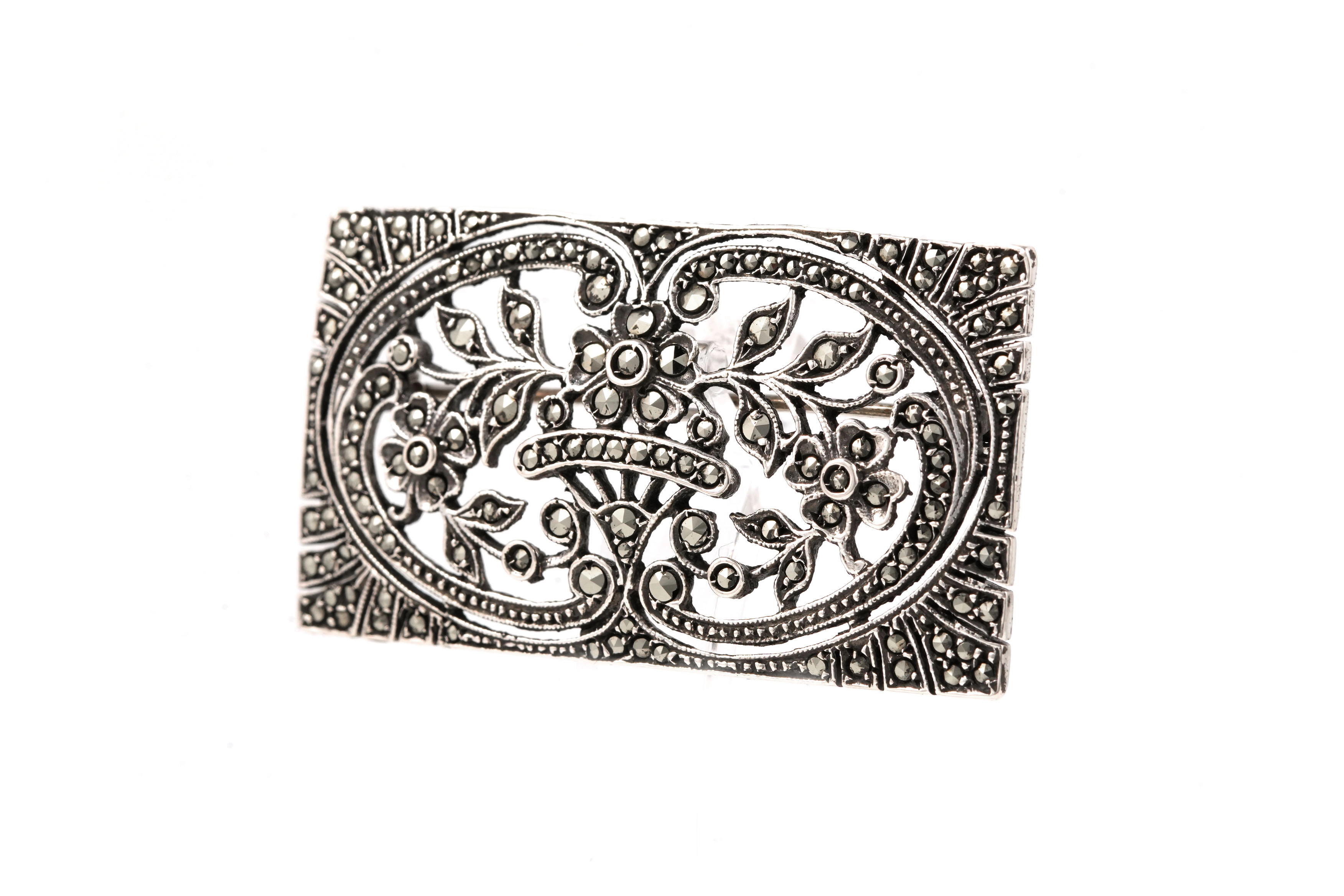 Broche Art Déco en argent 835 sertie de marcassites - - 2