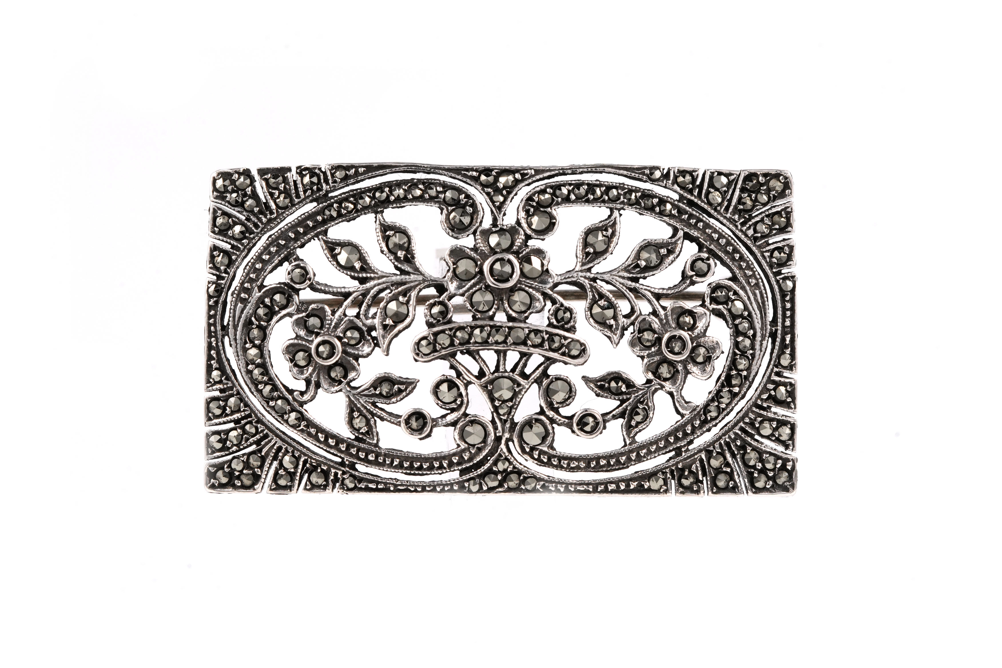 Broche Art Déco en argent 835 sertie de marcassites - - 1