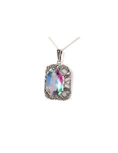 Pendentif Art Déco en argent 835 serti d'une pierre de Rhin et de marcassites - - 2