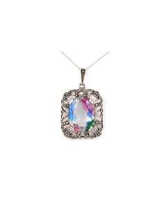 Pendentif Art Déco en argent 835 serti d'une pierre de Rhin et de marcassites - - 1