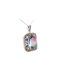 Pendentif Art Déco en argent 835 serti d'une pierre de Rhin et de marcassites - - 4
