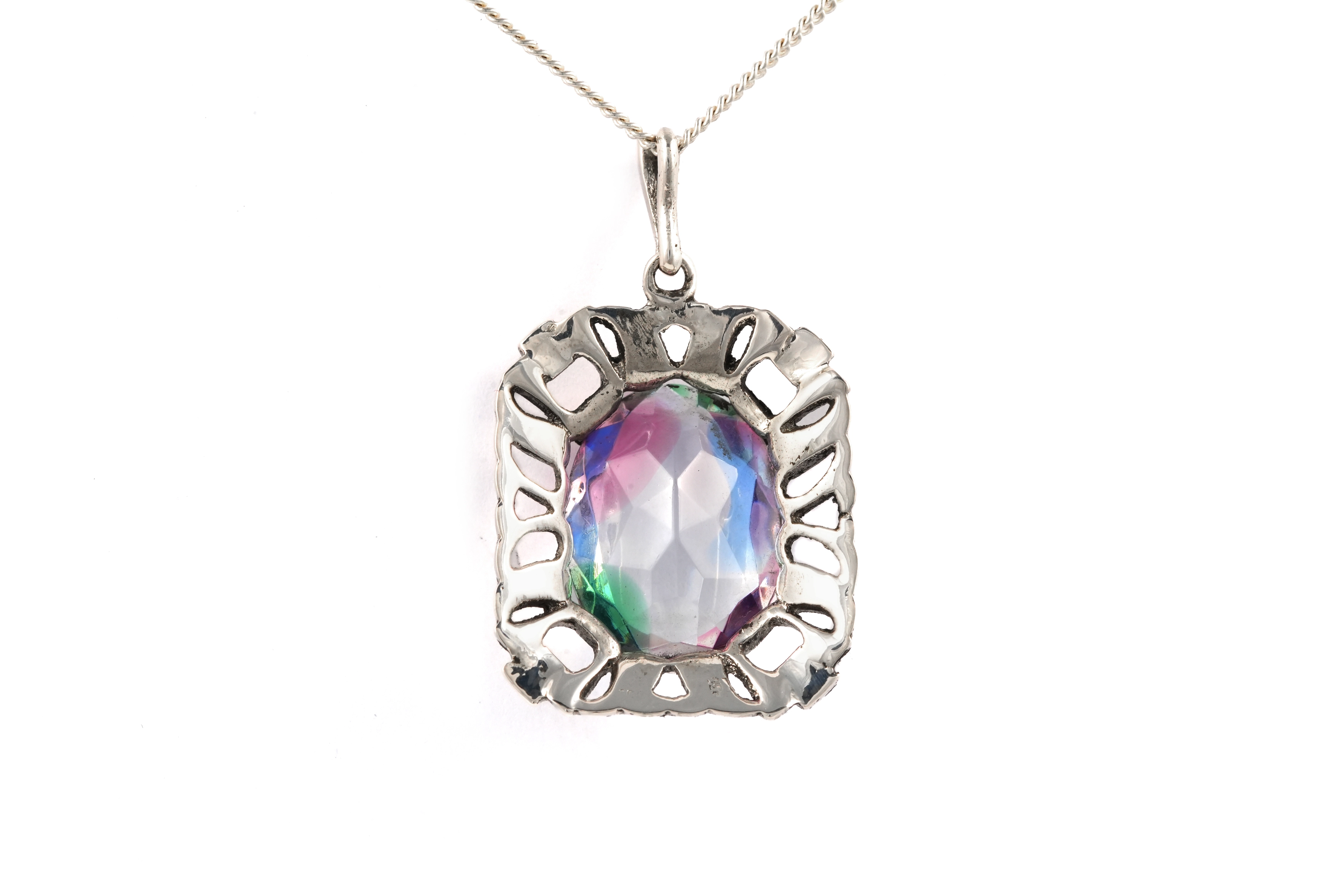 Pendentif Art Déco en argent 835 serti d'une pierre de Rhin et de marcassites - - 6
