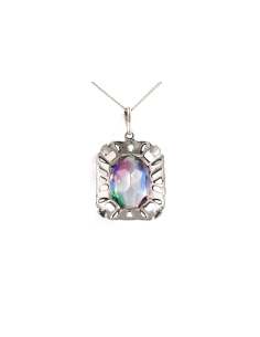Pendentif Art Déco en argent 835 serti d'une pierre de Rhin et de marcassites - - 6