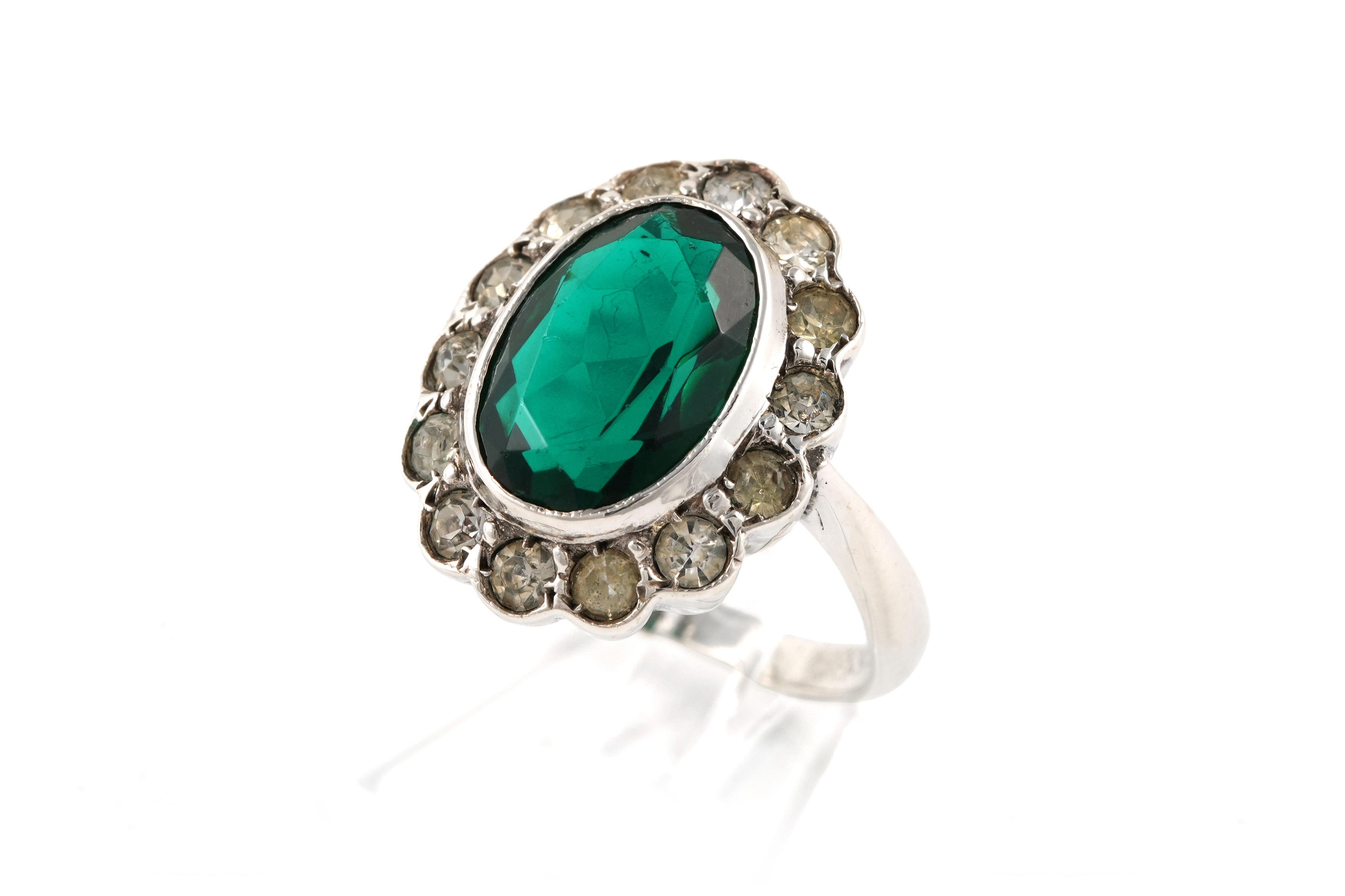 Bague Années 50 en argent 835 sertie de strass - - 2