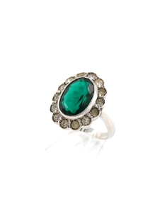 Bague Années 50 en argent 835 sertie de strass - - 2