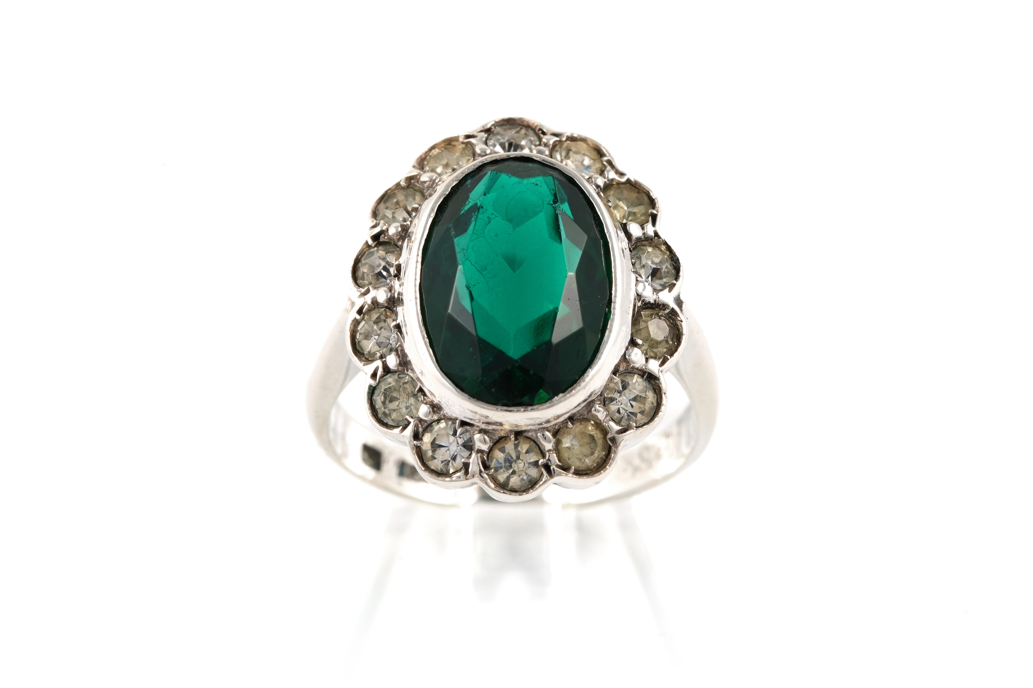 Bague Années 50 en argent 835 sertie de strass - - 1