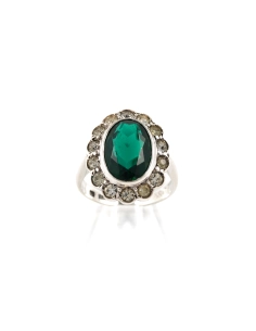 Bague Années 50 en argent 835 sertie de strass - - 1