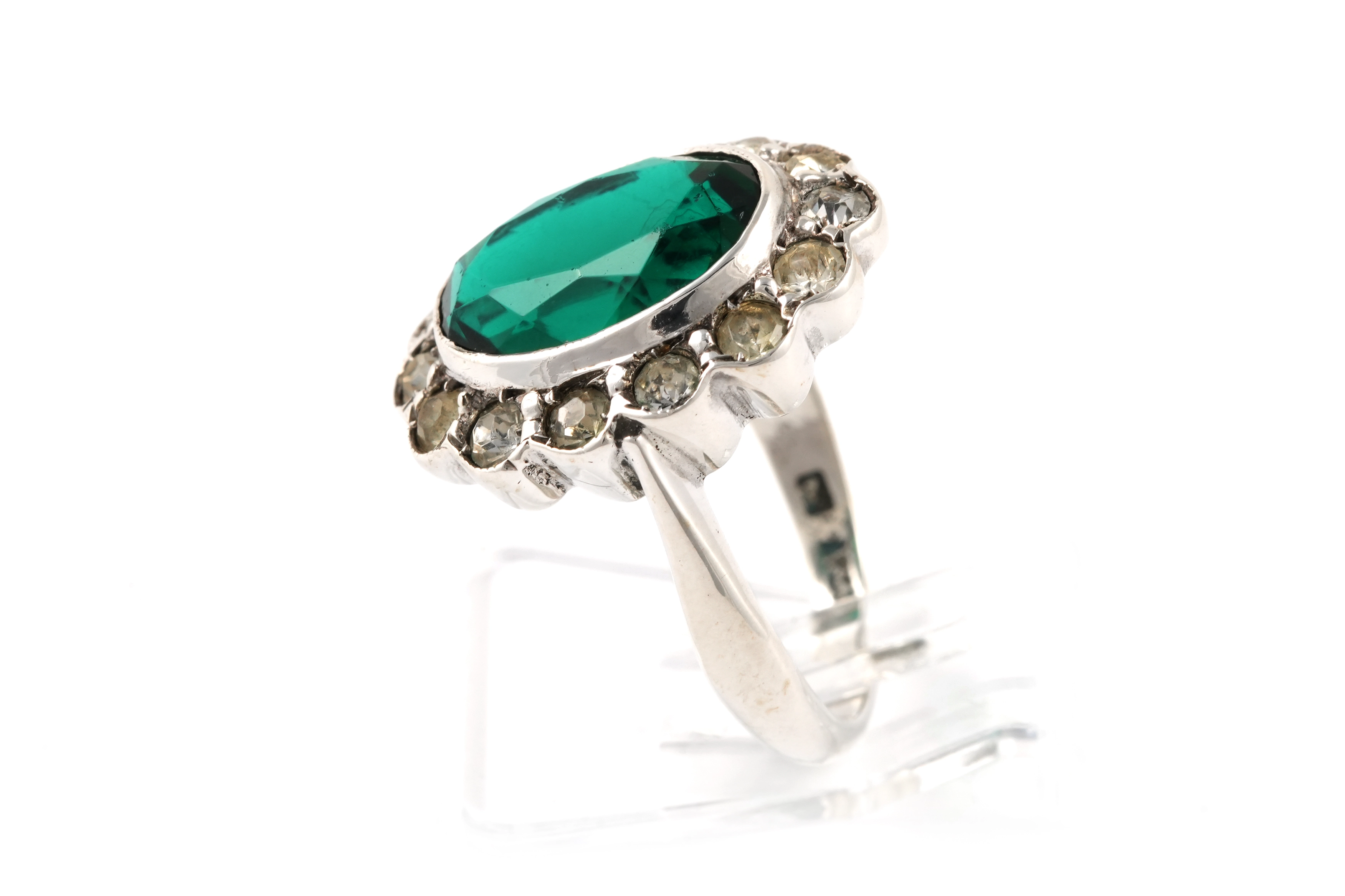 Bague Années 50 en argent 835 sertie de strass - - 3