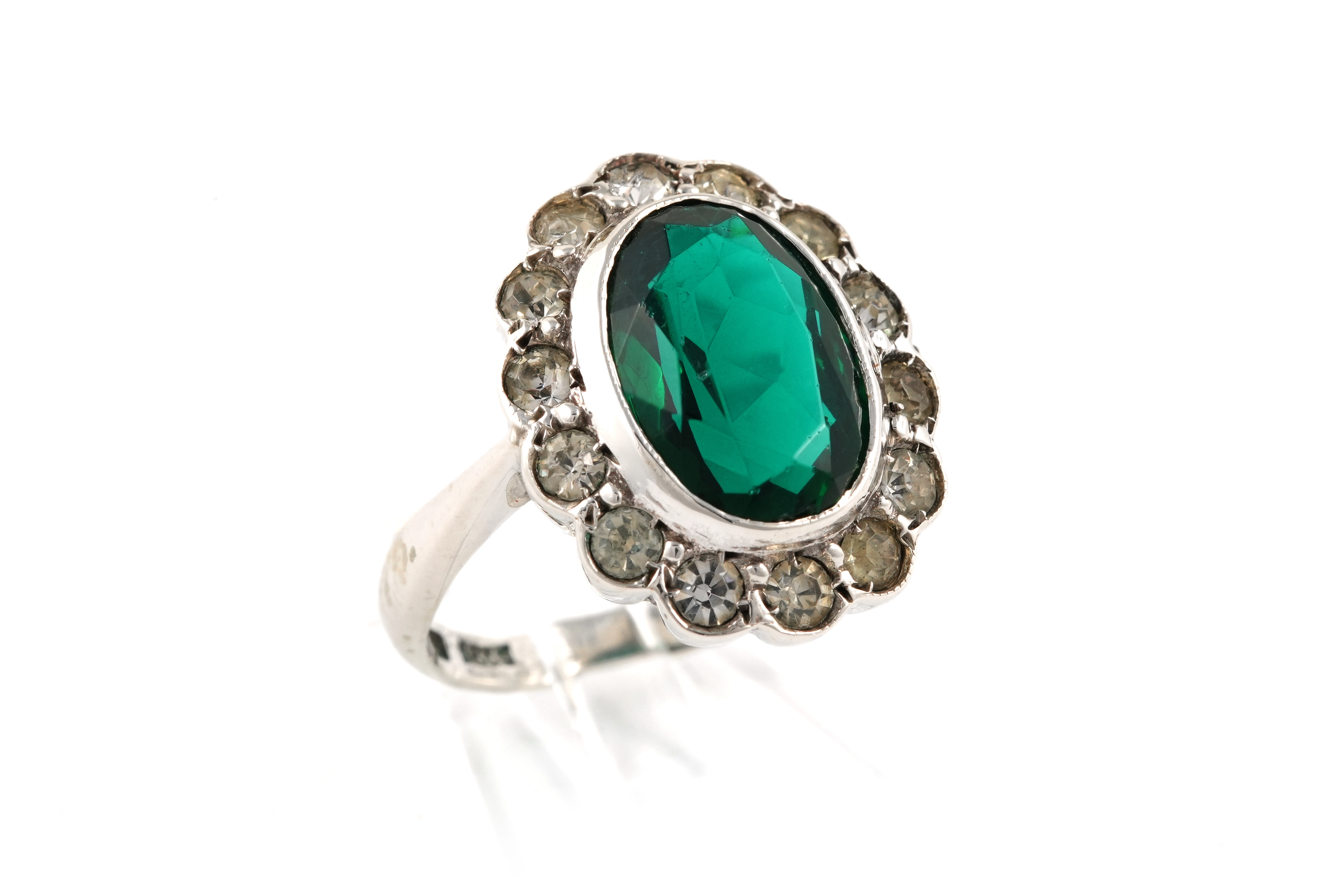 Bague Années 50 en argent 835 sertie de strass - - 6