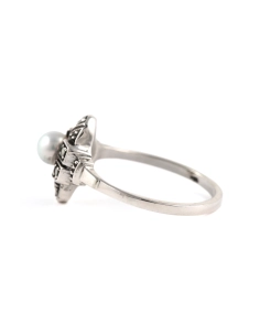 Bague Art Déco en argent 835 sertie d'une perle et de marcassites - - 3