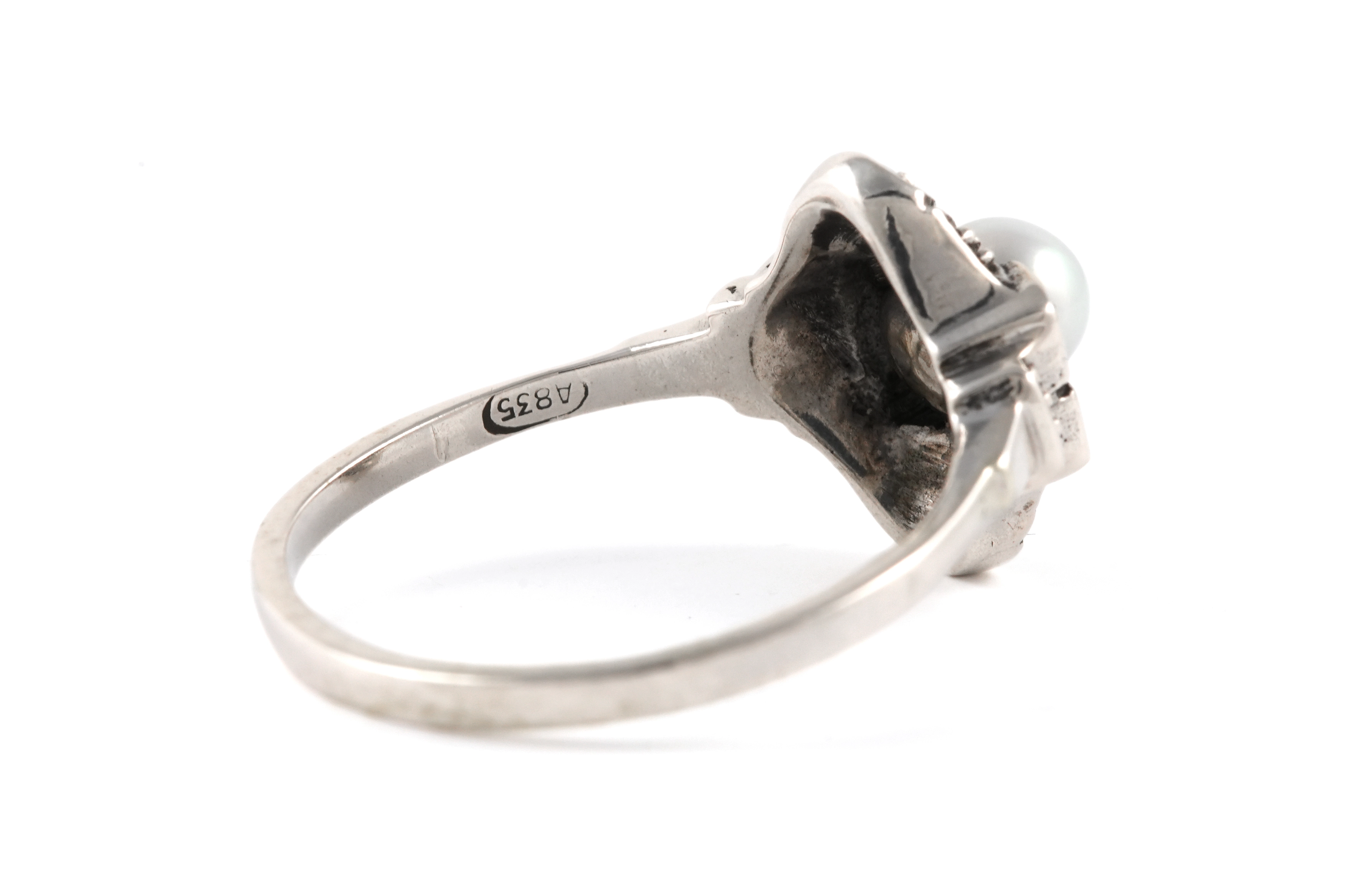Bague Art Déco en argent 835 sertie d'une perle et de marcassites - - 5