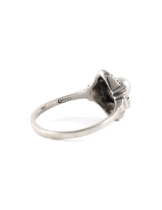 Bague Art Déco en argent 835 sertie d'une perle et de marcassites - - 5