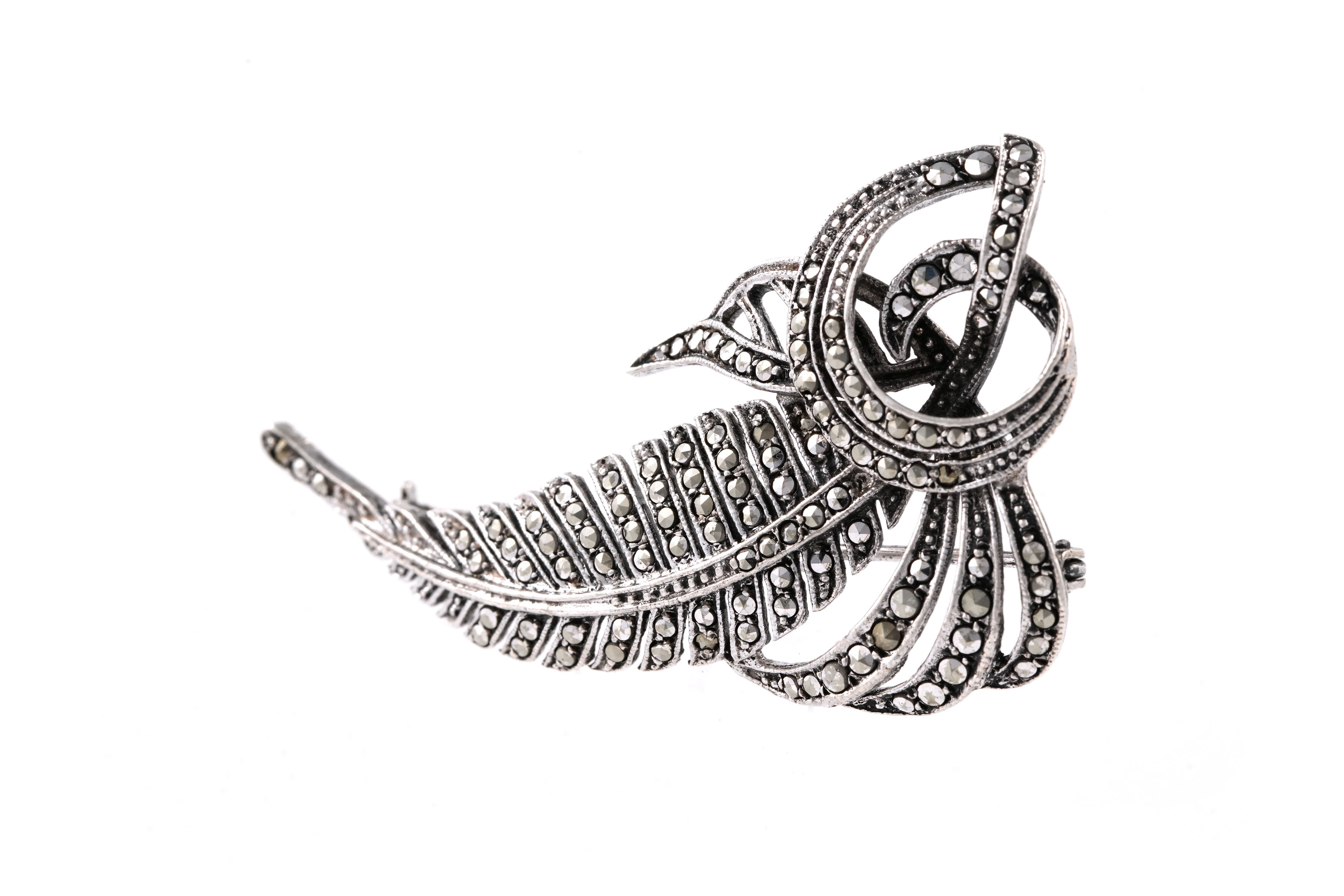 Broche Art Déco en argent sertie de marcassites - - 2