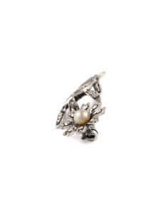 Broche Art Déco en argent 800 sertie de marcassites et d'une perle - - 3