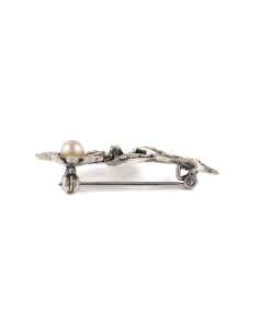 Broche Art Déco en argent 800 sertie de marcassites et d'une perle - - 4