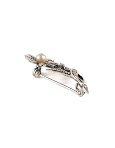 Broche Art Déco en argent 800 sertie de marcassites et d'une perle - - 5