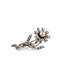 Broche Art Déco en argent 800 sertie de marcassites et d'une perle - - 6