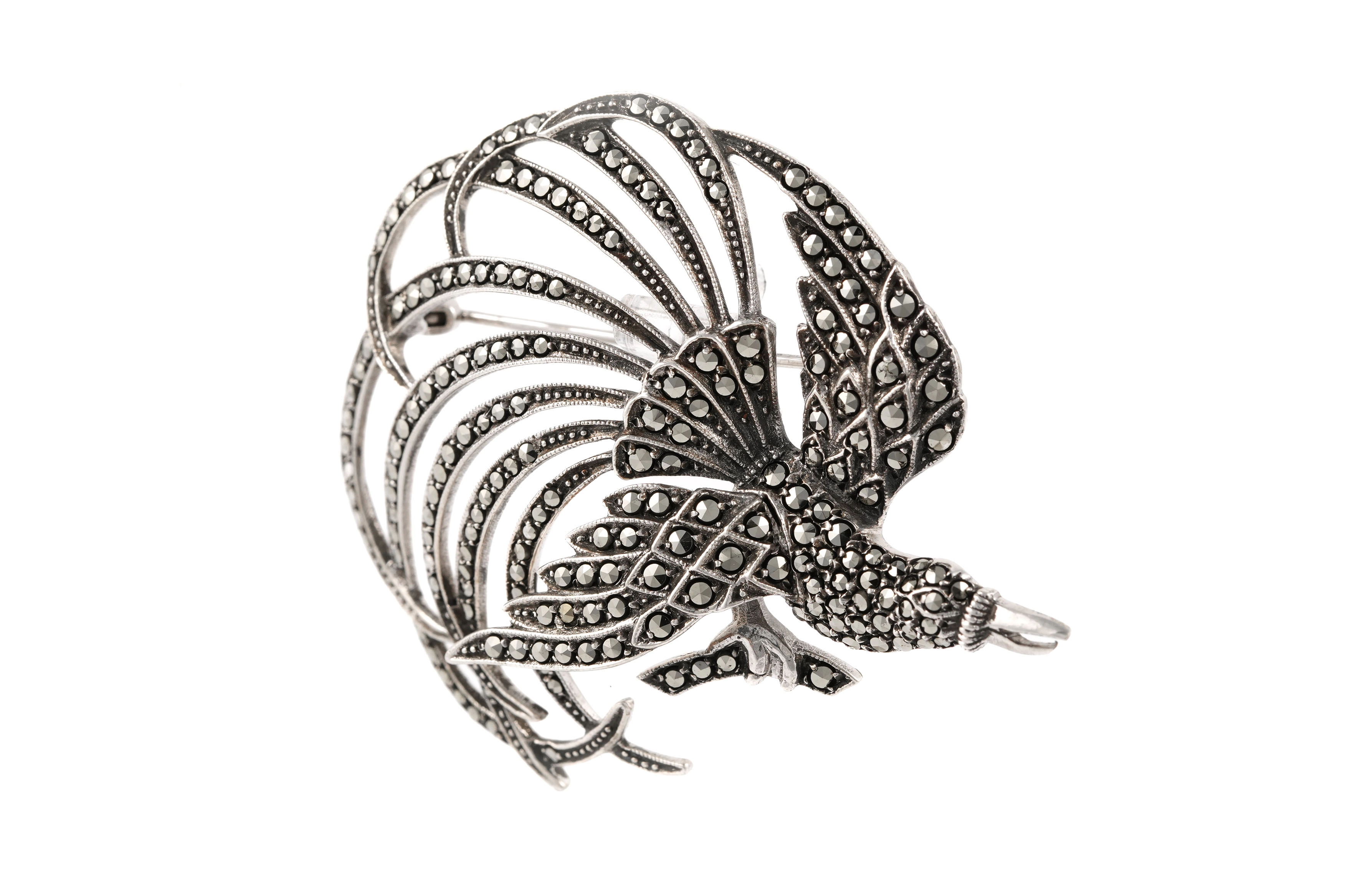 Broche Années 50 en argent 835 sertie de marcassites - - 2