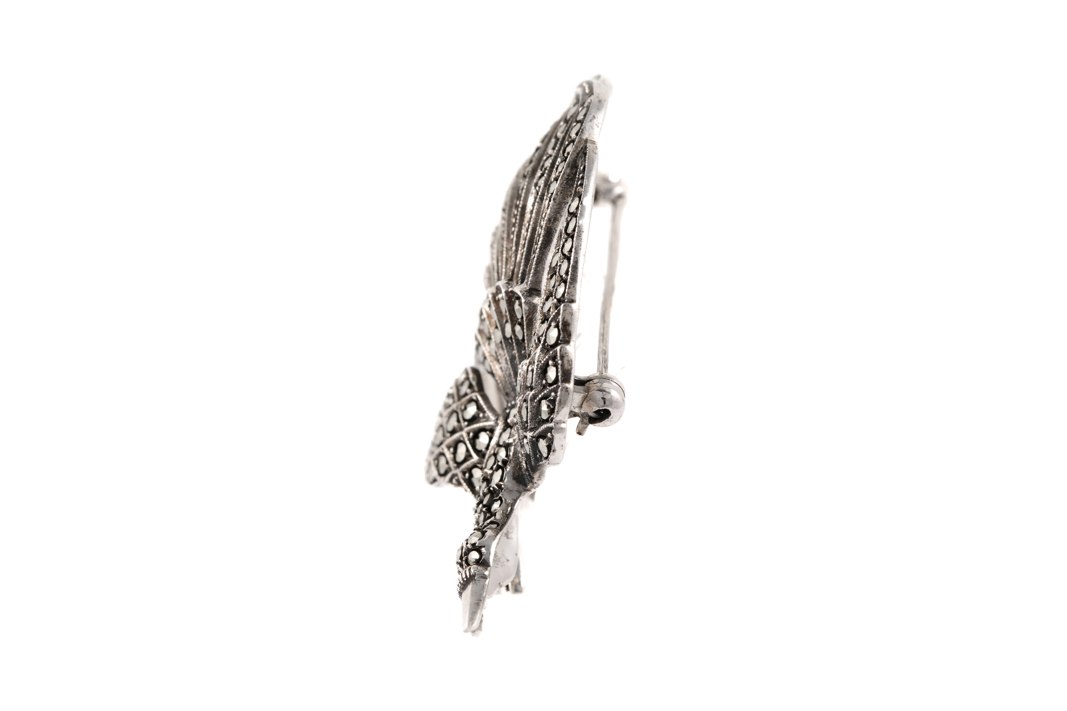 Broche Années 50 en argent 835 sertie de marcassites - - 3