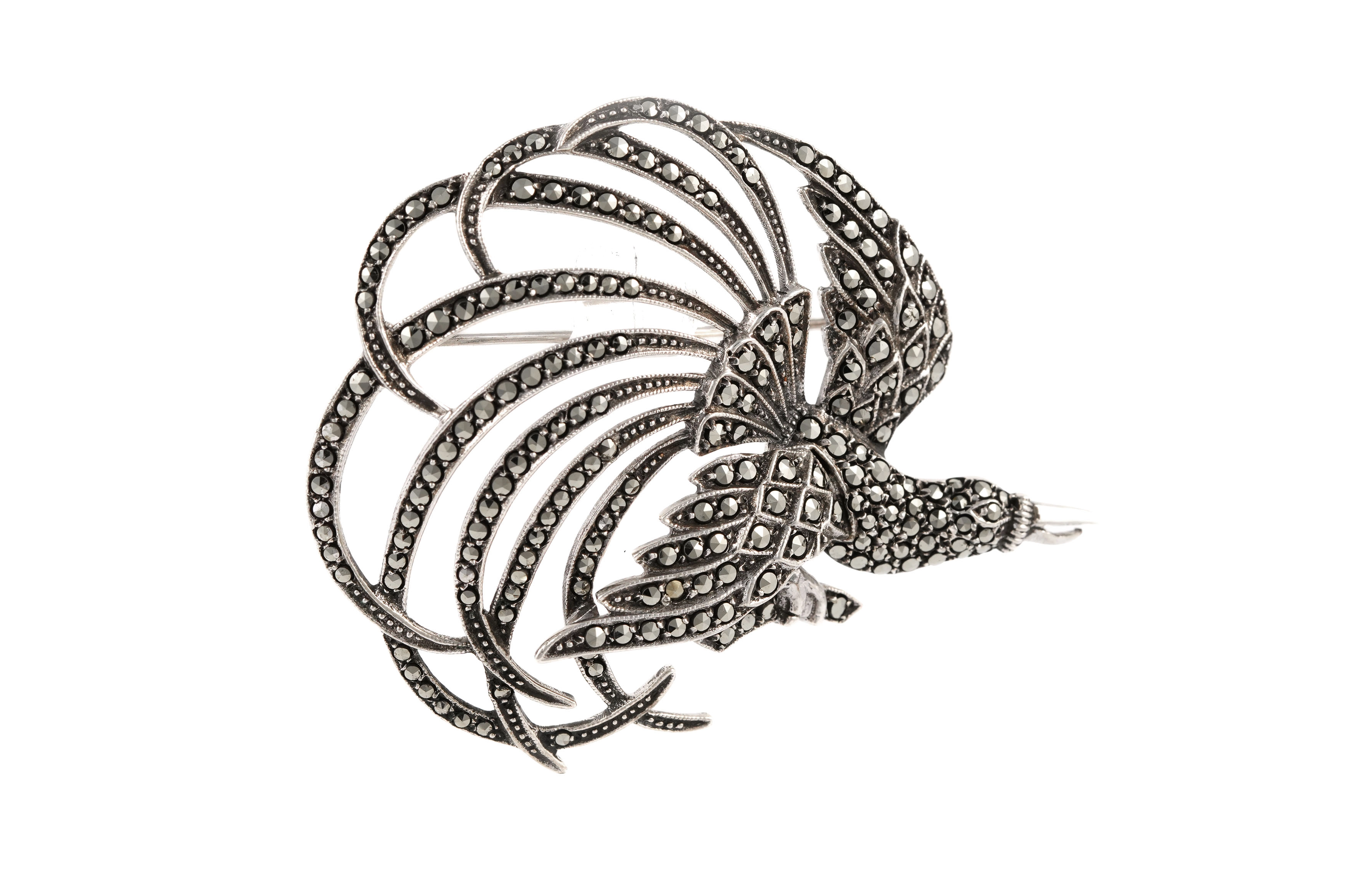 Broche Années 50 en argent 835 sertie de marcassites - - 6