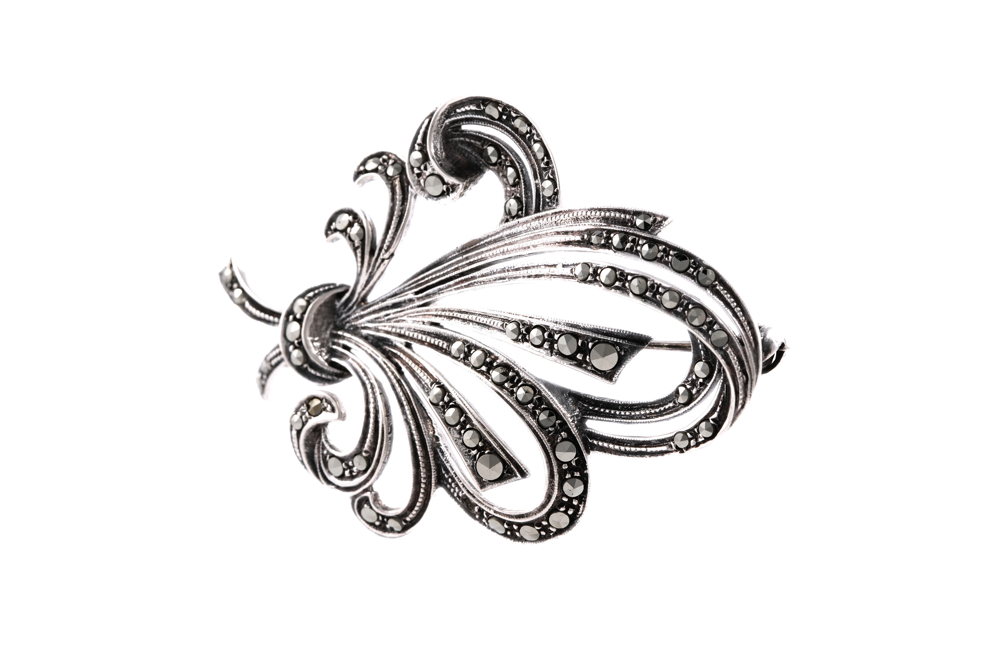 Broche Art Déco en argent 835 sertie de marcassites - - 2
