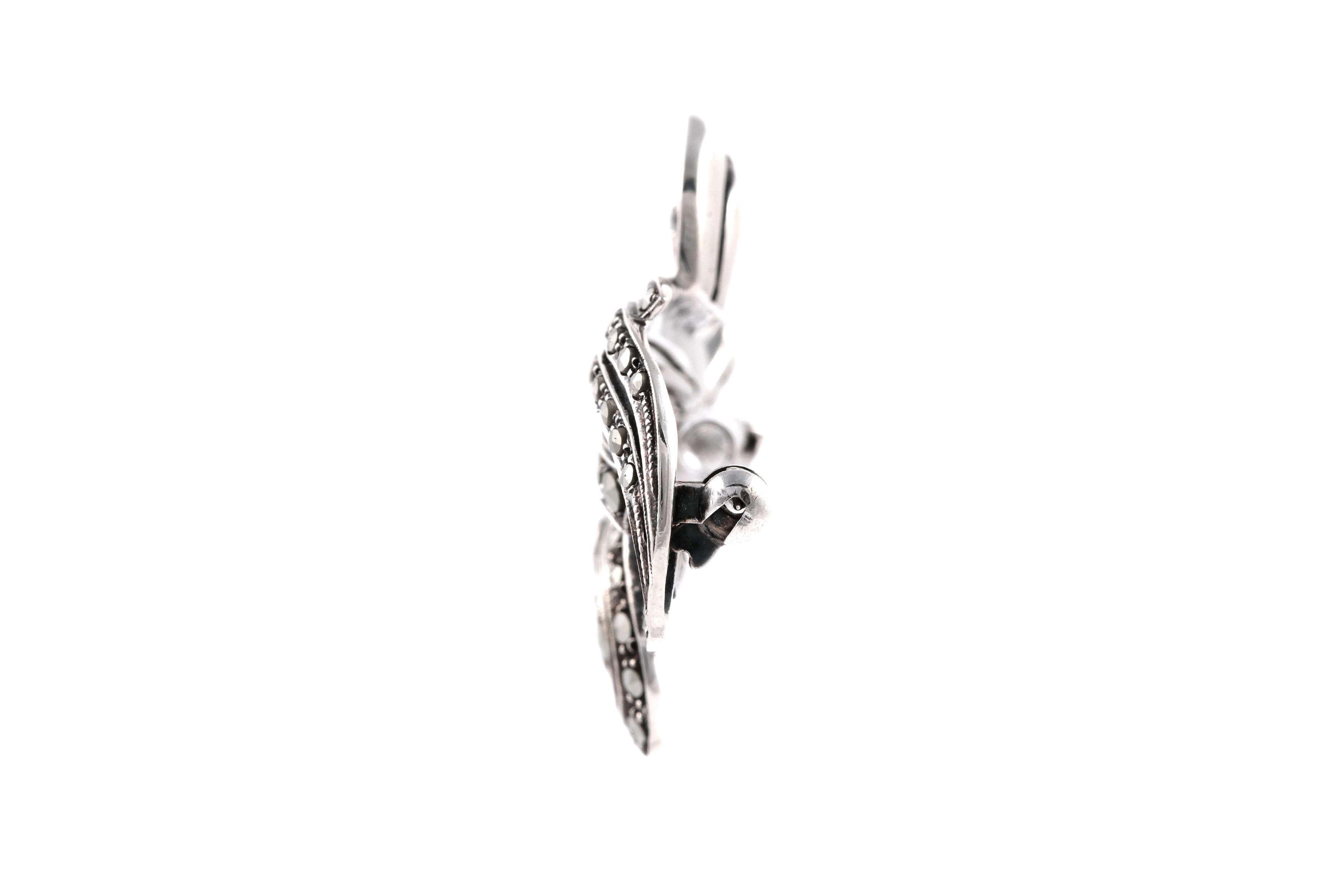 Broche Art Déco en argent 835 sertie de marcassites - - 3