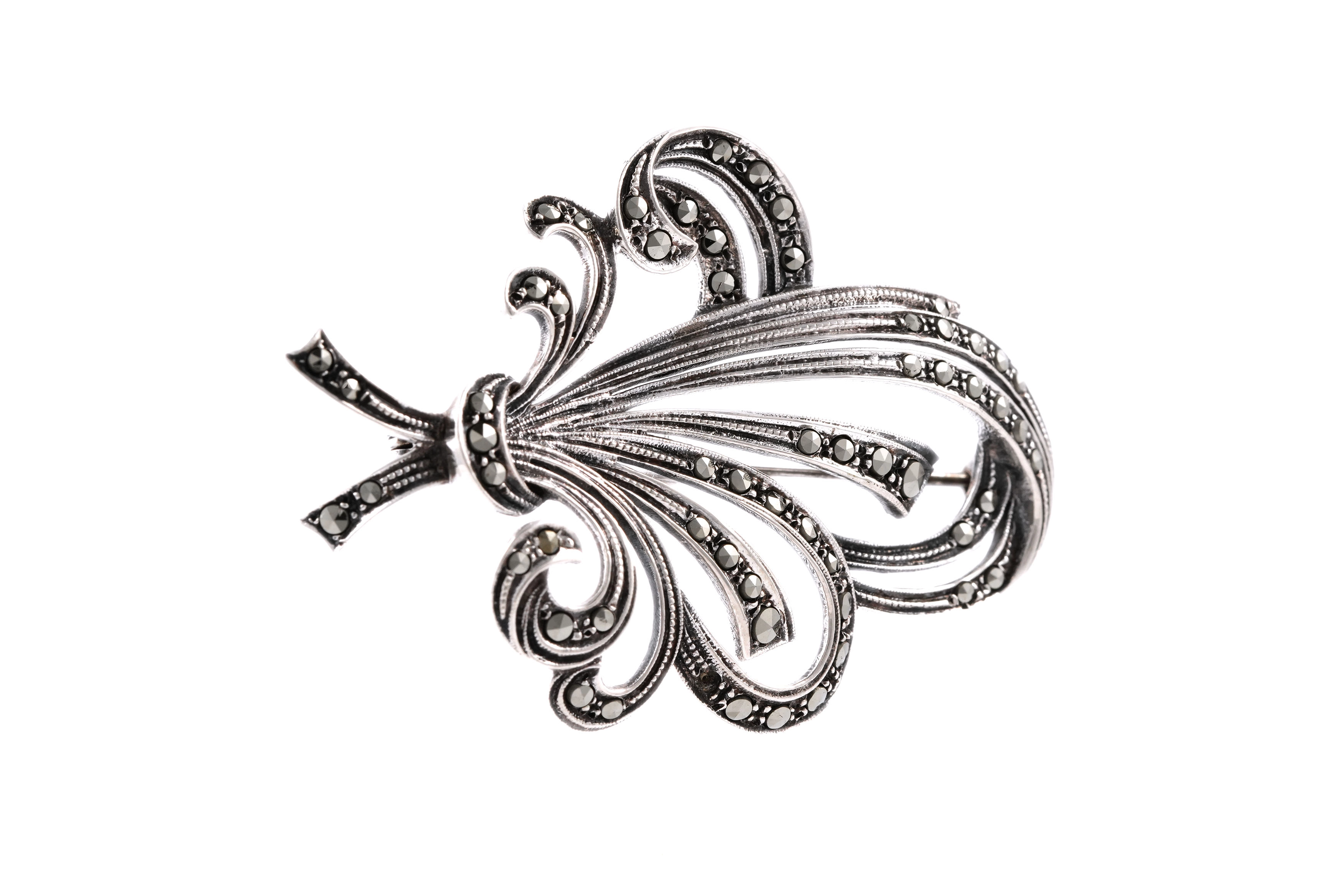 Broche Art Déco en argent 835 sertie de marcassites - - 6