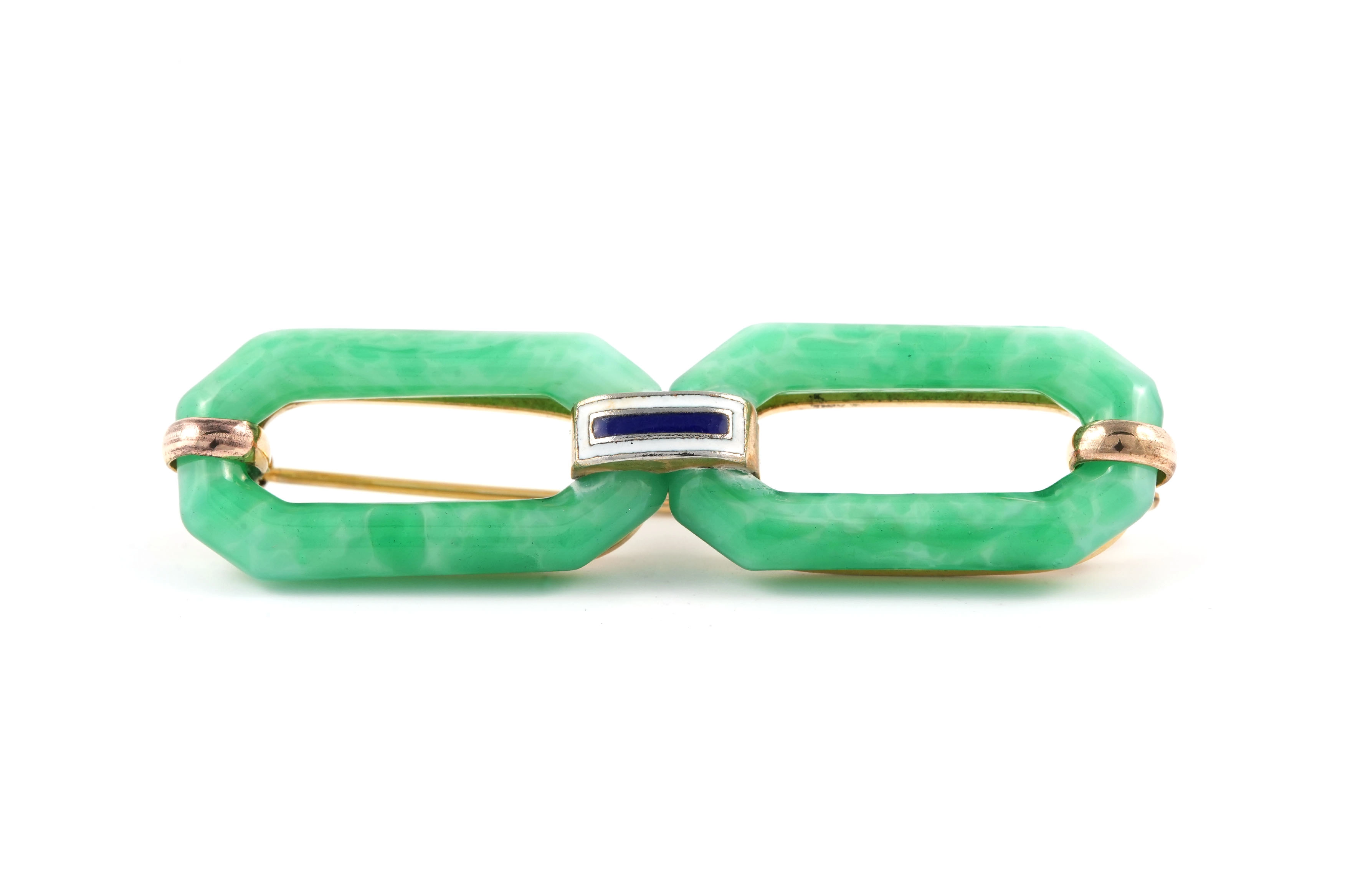Broche Art Déco en vermeil sertie de jade et d'émail -  - 1