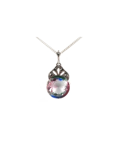 Pendentif Art Déco en argent 935 serti d'une pierre du Rhin et de marcassites - - 1