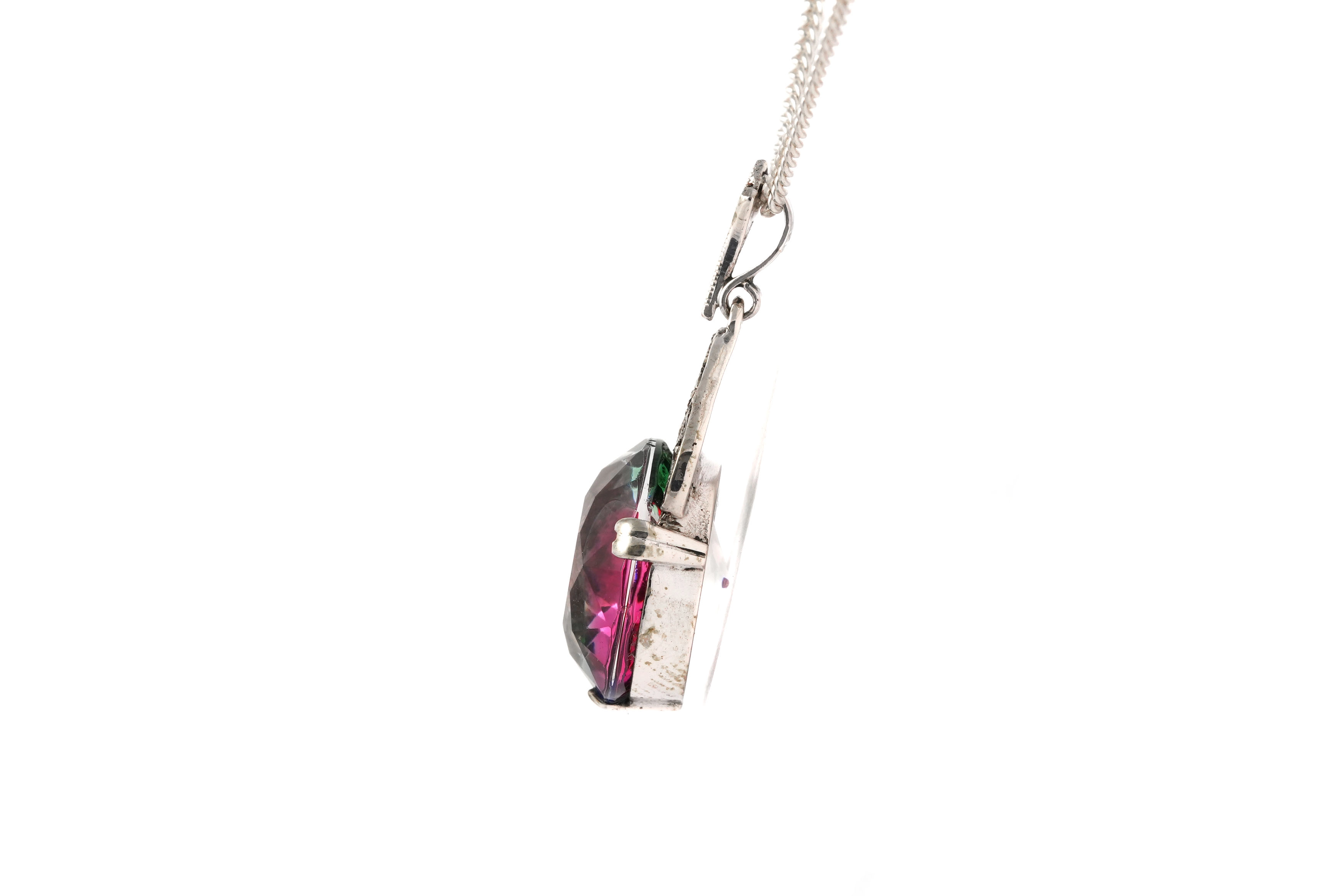Pendentif Art Déco en argent 935 serti d'une pierre du Rhin et de marcassites - - 3