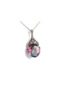 Pendentif Art Déco en argent 935 serti d'une pierre du Rhin et de marcassites - - 4