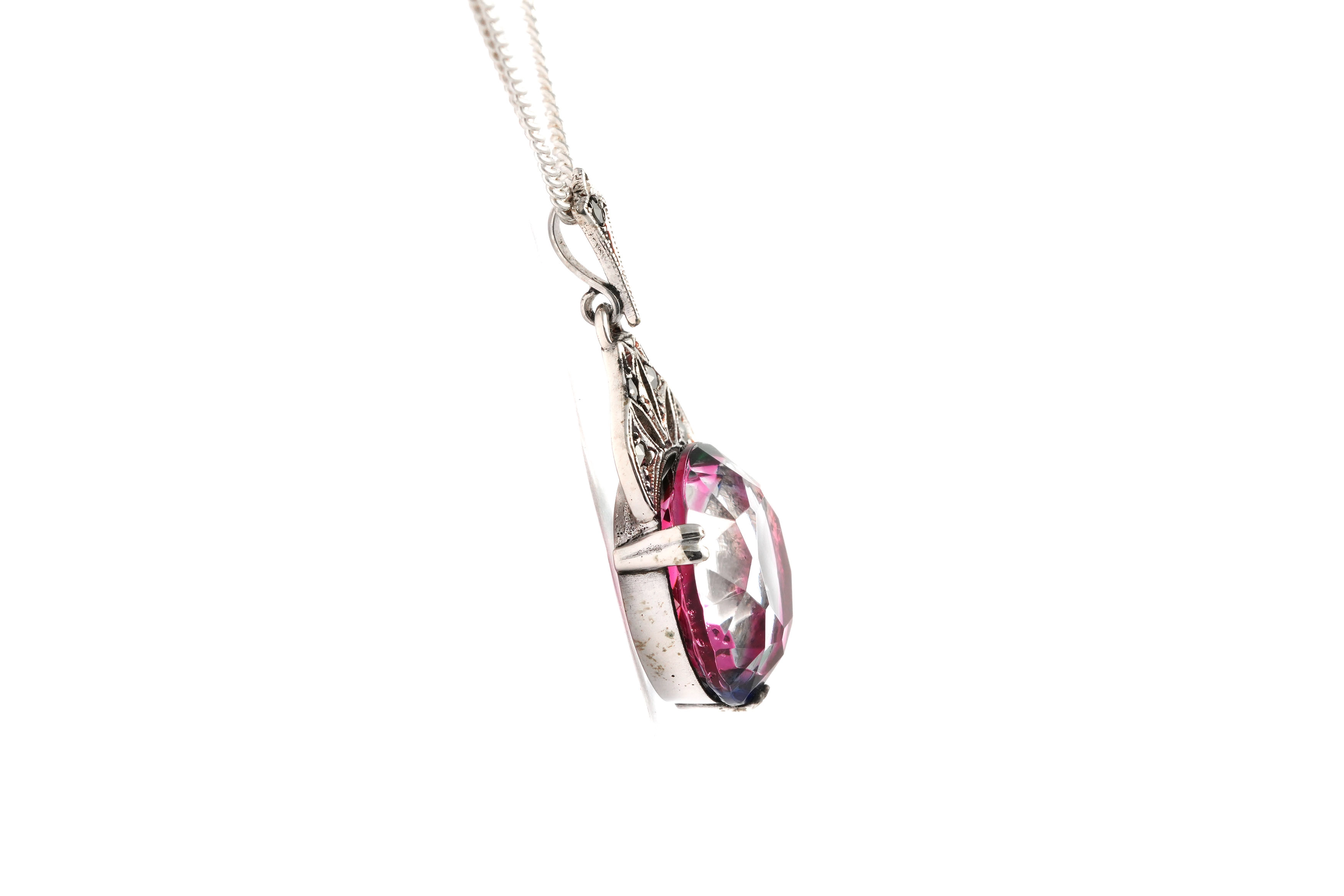 Pendentif Art Déco en argent 935 serti d'une pierre du Rhin et de marcassites - - 5