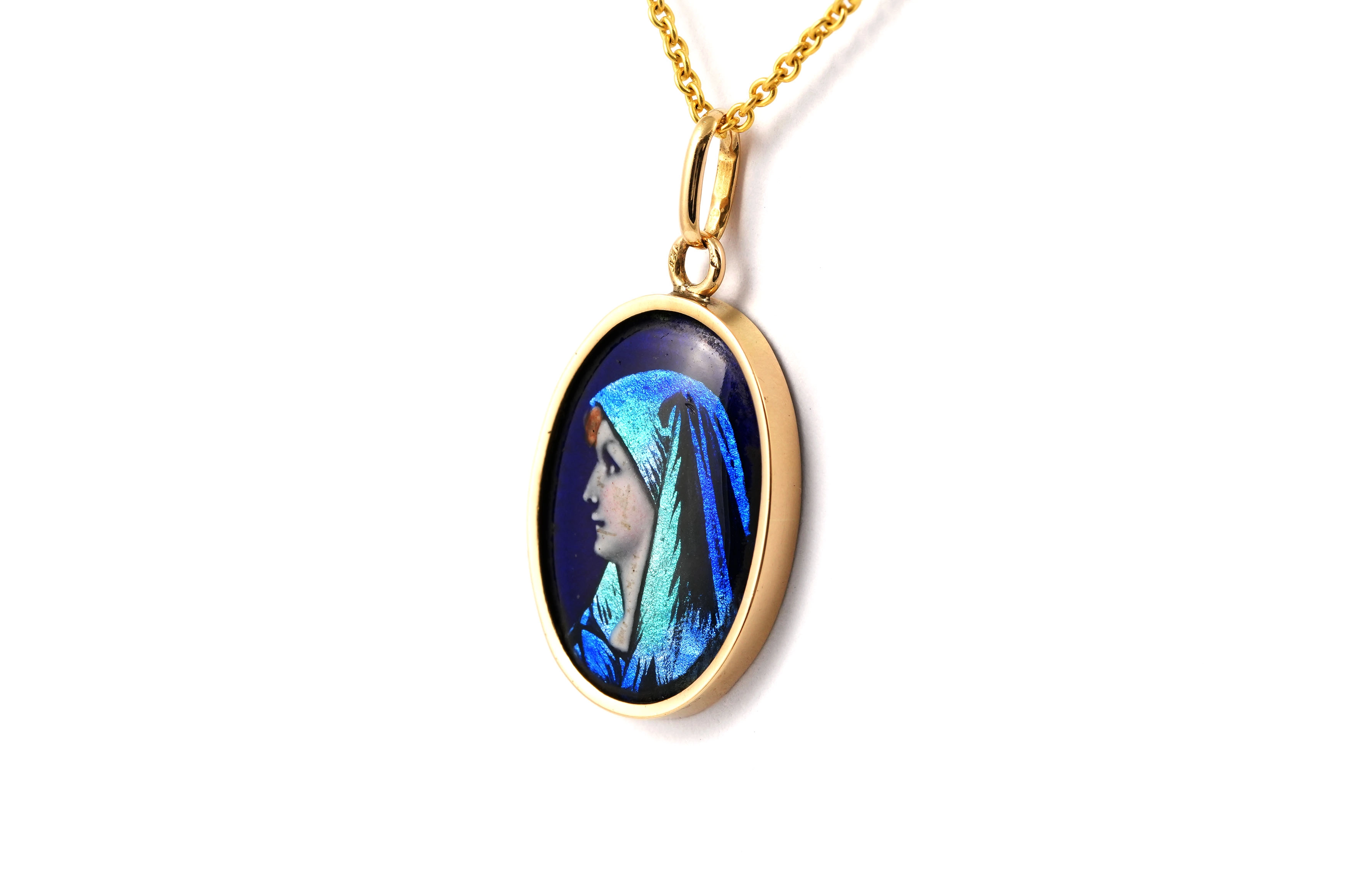 Pendentif Années 50 en or jaune 18 carats serti d'émail - - 2