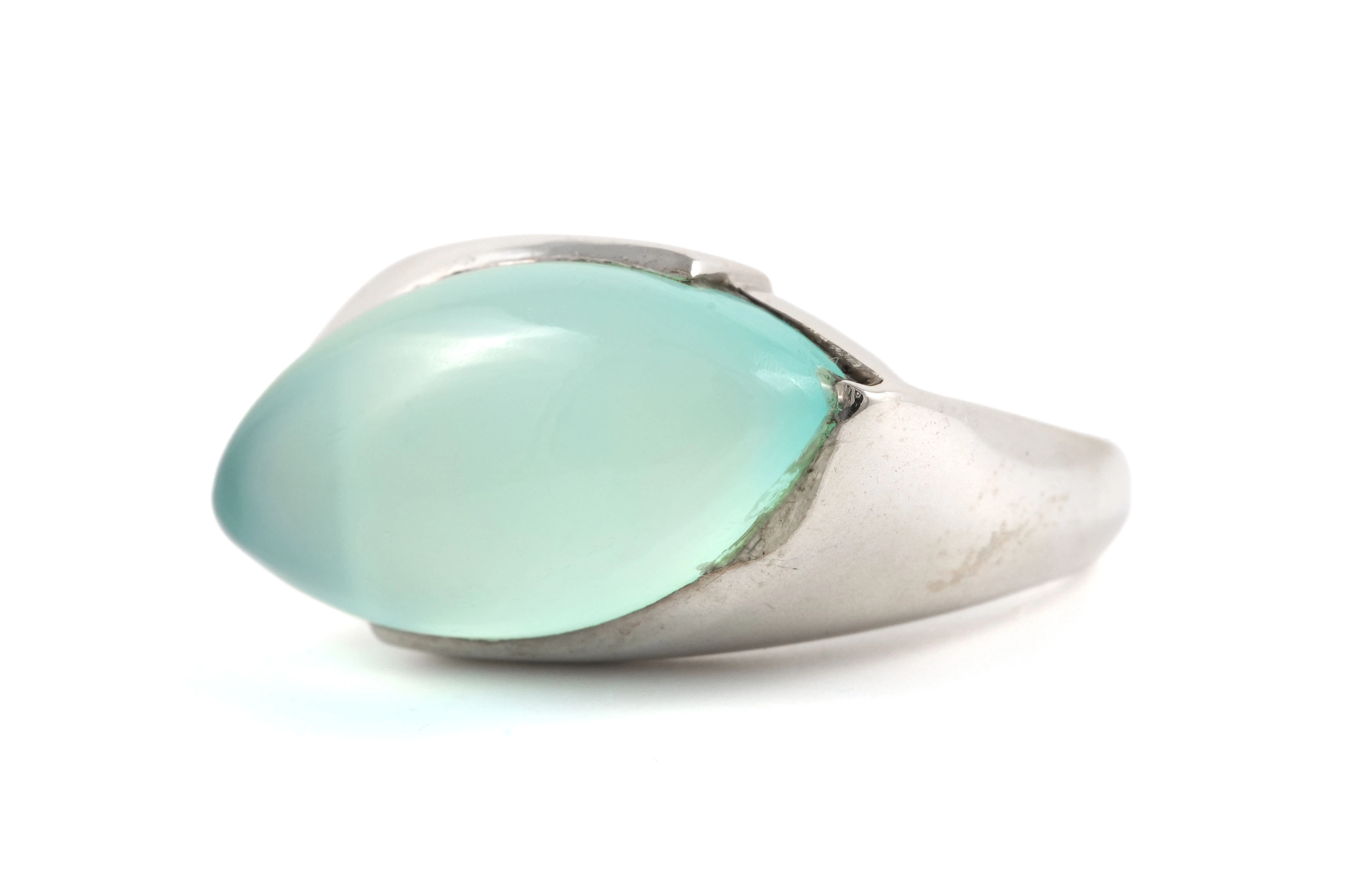 Bague Années 70 en argent 925 sertie d'une calcédoine - - 2