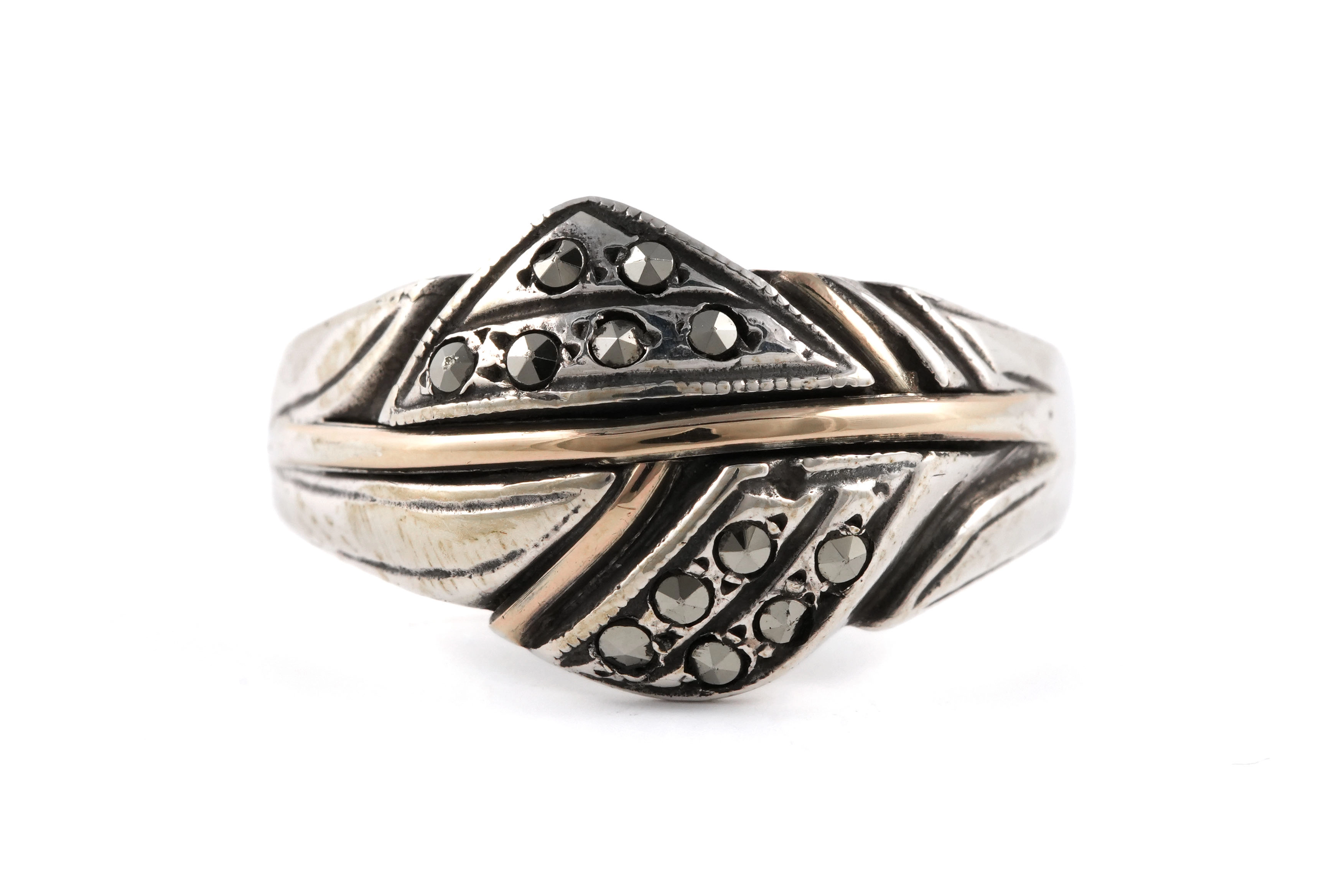 Bague Art Déco en argent 800 sertie de marcassites - - 1