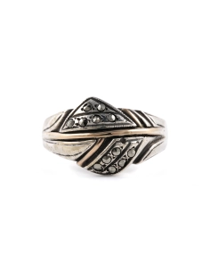 Bague Art Déco en argent 800 sertie de marcassites - - 1