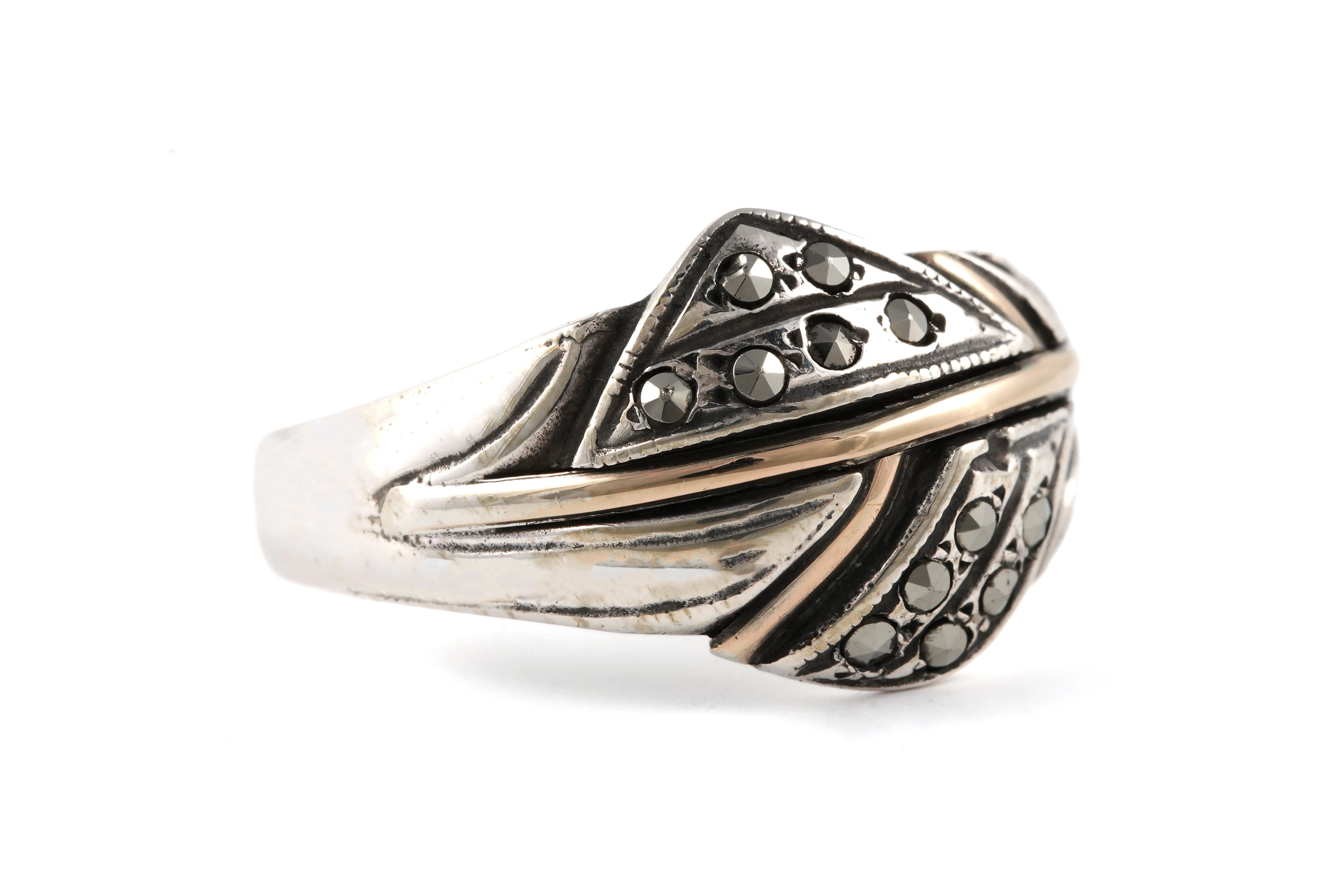 Bague Art Déco en argent 800 sertie de marcassites - - 7