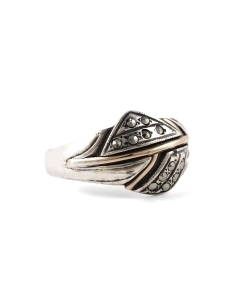 Bague Art Déco en argent 800 sertie de marcassites - - 7