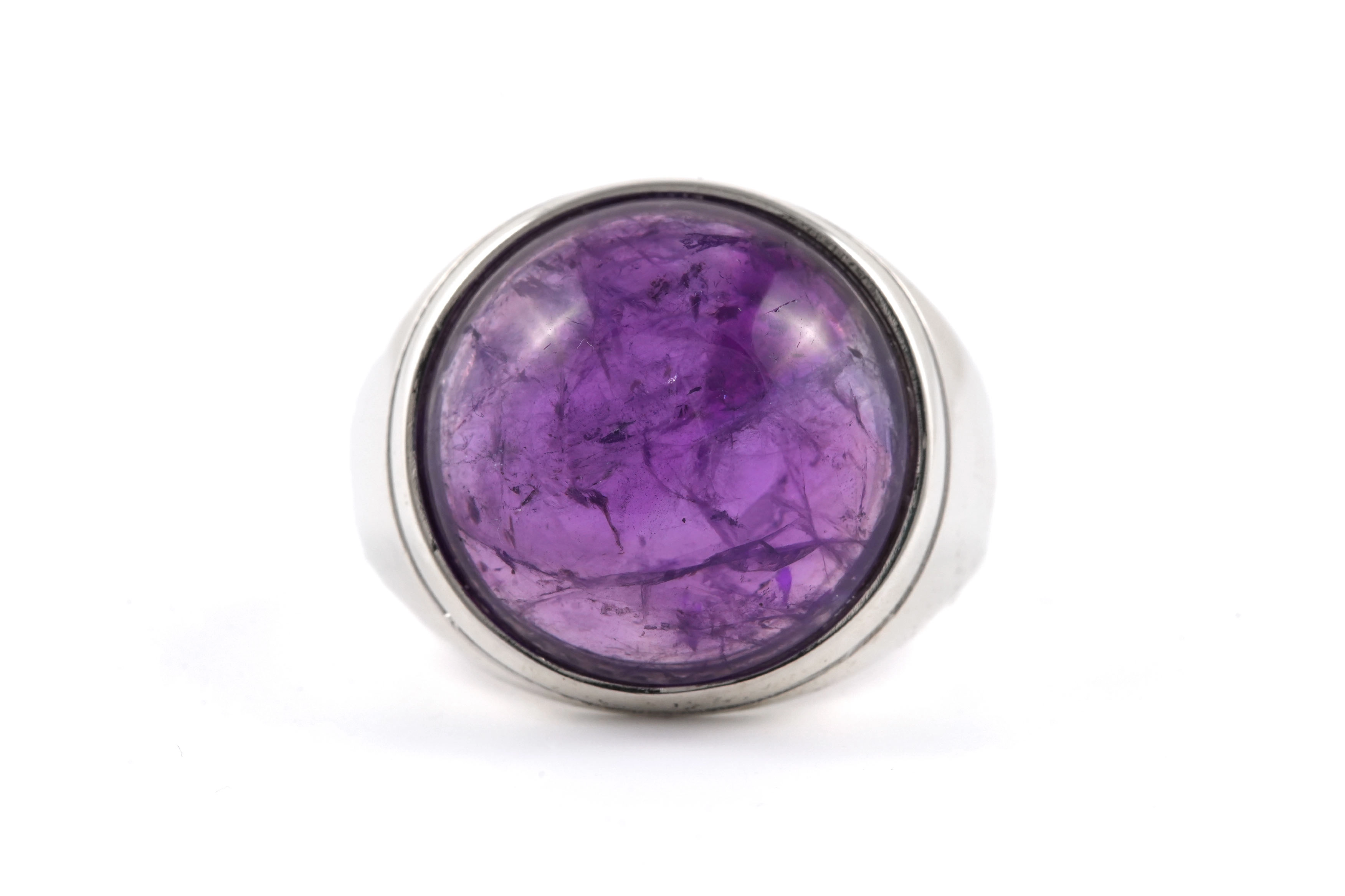 Bague Années 70 en argent 925 sertie d'une améthyste - - 1