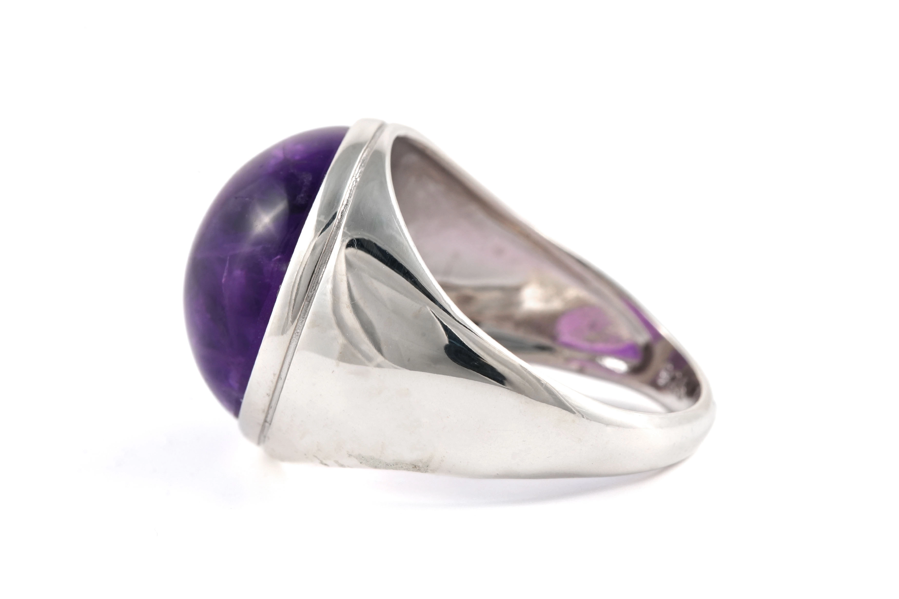 Bague Années 70 en argent 925 sertie d'une améthyste - - 3