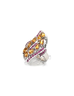 Bague contemporaine en argent 925 sertie de citrine et de rubis - - 2