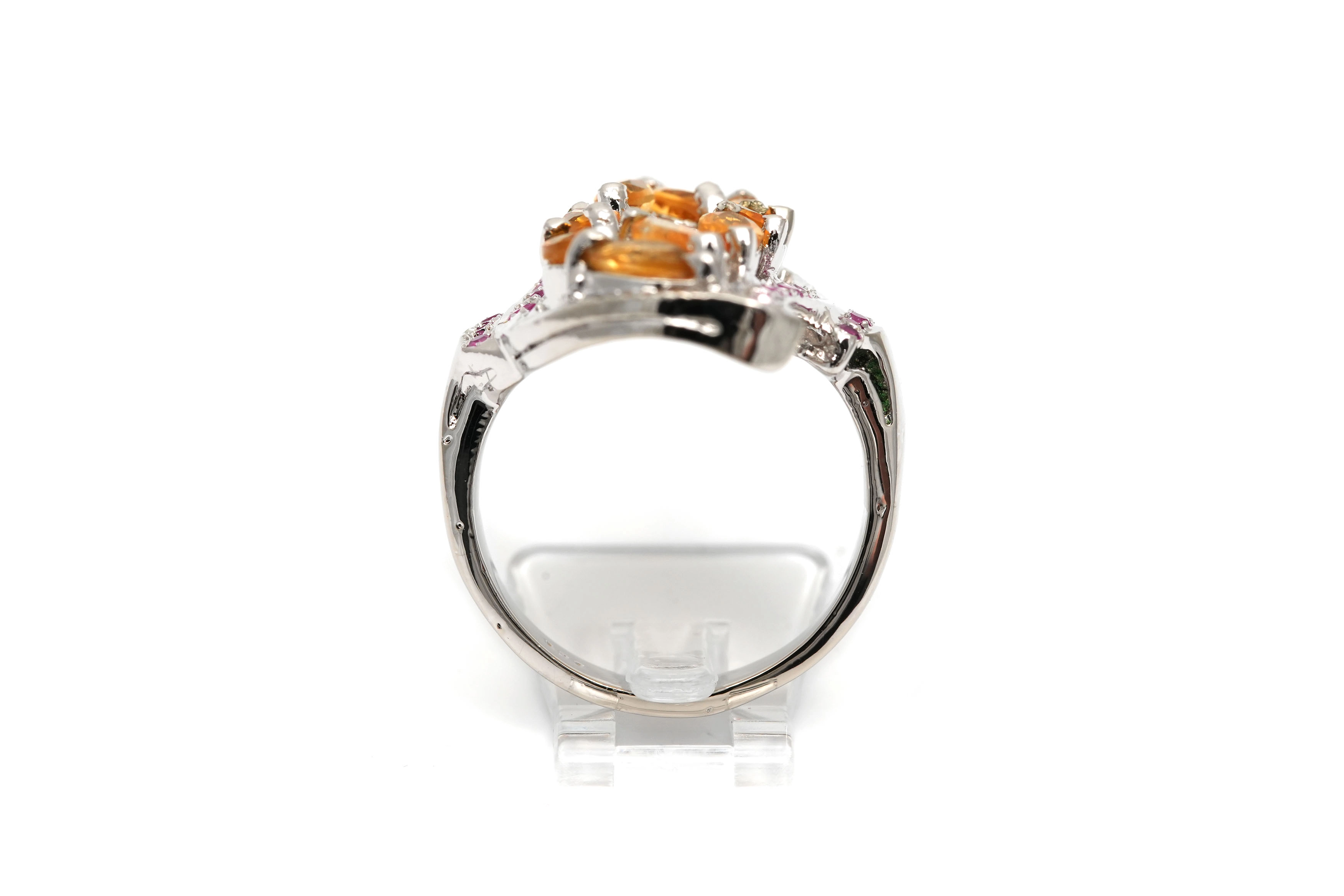 Bague contemporaine en argent 925 sertie de citrine et de rubis - - 4